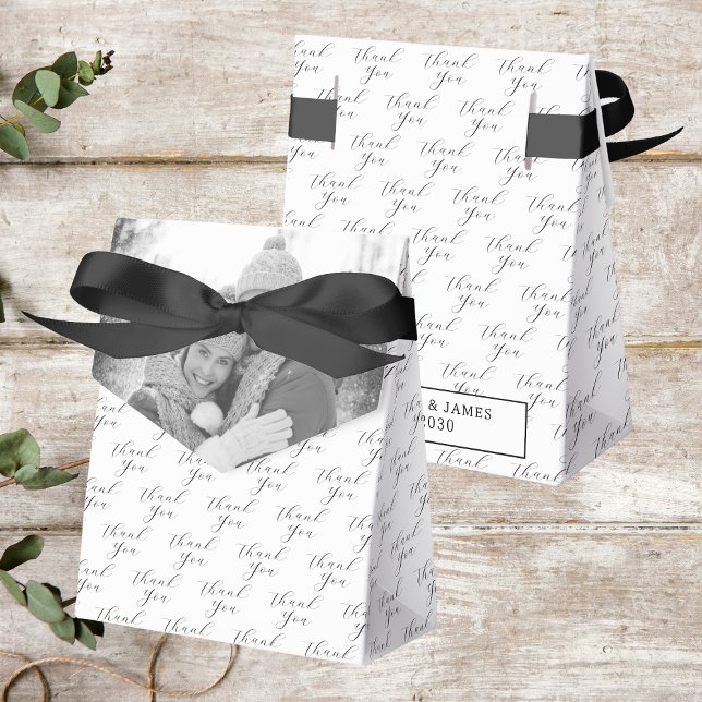 Caja Para Regalos Foto De Pareja Blanca Y Negra | Gracias Boda (Front And Back)