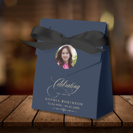 Caja Para Regalos Foto Elegante Azul Dorado Guión Funeral Memorial