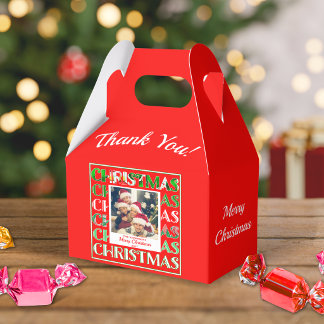 Caja Para Regalos Foto Familiar Retro Navidad Festiva Roja