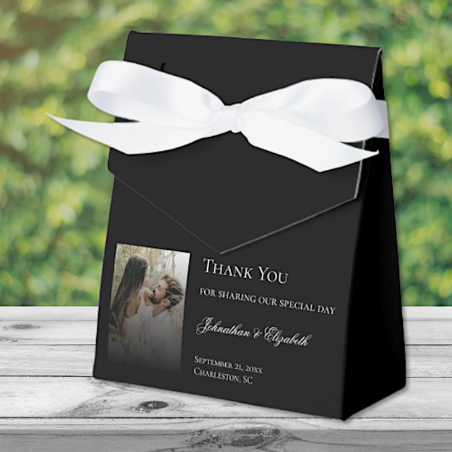 Caja Para Regalos Foto moderna y Boda negro superpuesto (Modern Photo with Black Overlay Wedding Favor Box)