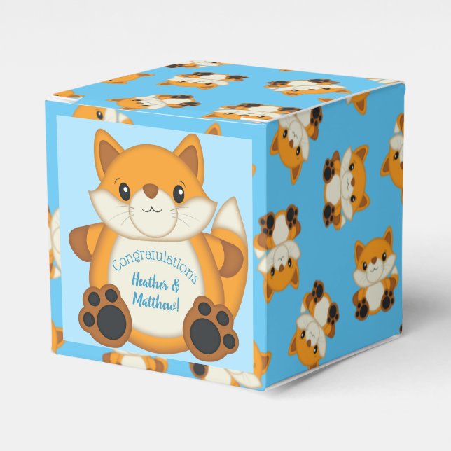 Caja Para Regalos Fox Baby Shower Blue (Costado Anverso)