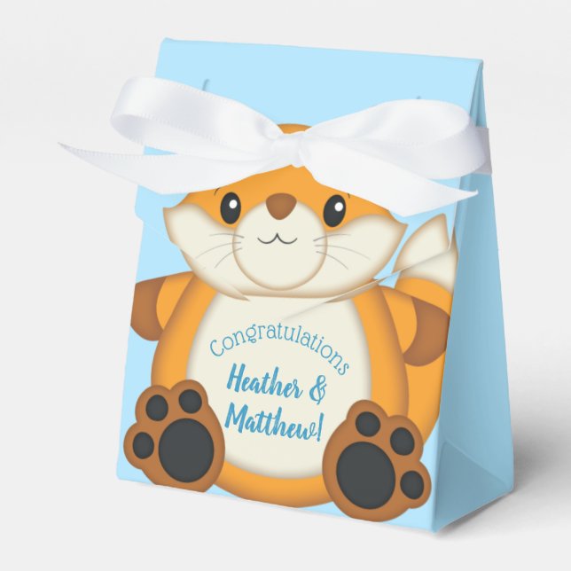 Caja Para Regalos Fox Baby Shower Blue (Front Side)