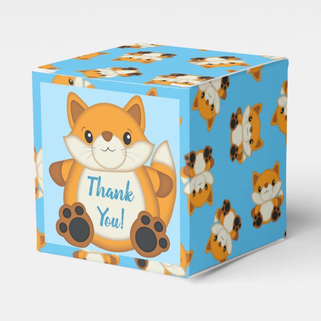Caja Para Regalos Fox Baby Shower Blue (Costado Anverso)
