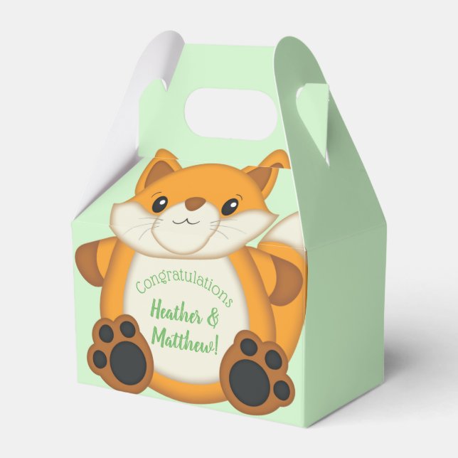 Caja Para Regalos Fox Baby Shower Green (Front Side)