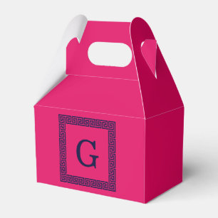 Caja Para Regalos Frambuesa, llave griega azul de la marina #1 monog