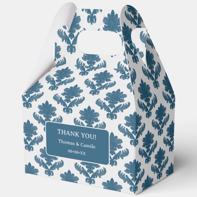 Caja Para Regalos French Tapestry Blue and White THANK YOU (Anverso)