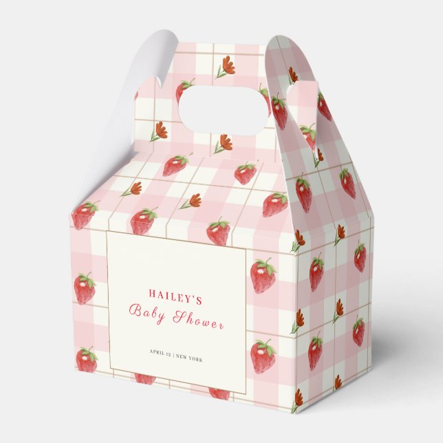 Caja Para Regalos Fresa rosa dulce Gingham Baby Shower (Front Side)