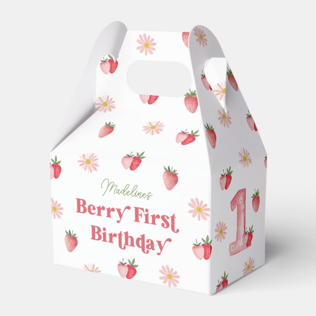 Caja Para Regalos Fresa y Daisy Berry Primer cumpleaños (Front Side)