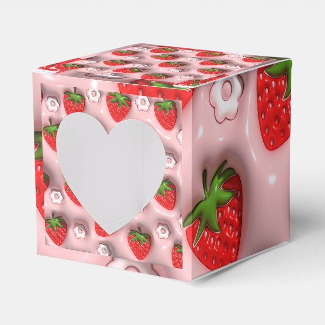 Caja Para Regalos Fresas De Fondo Rosa (Anverso)