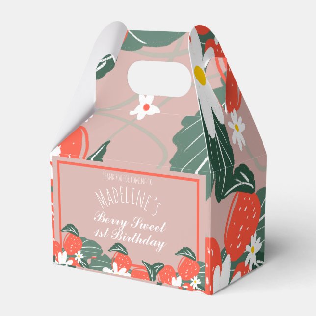 Caja Para Regalos Fresas Dibujo Botánico Cumpleaños    (Front Side)
