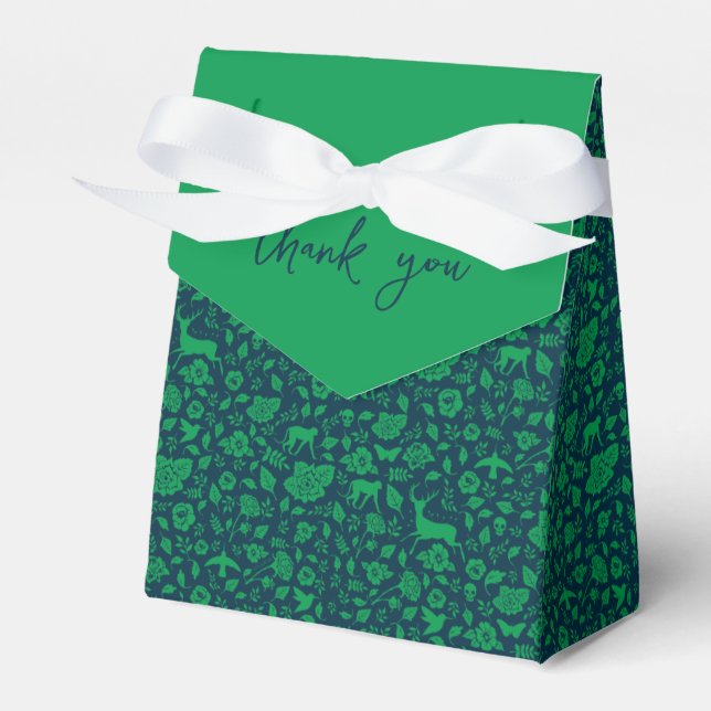 Caja Para Regalos Frida Kahlo | Patrón floral verde y naval (Front Side)