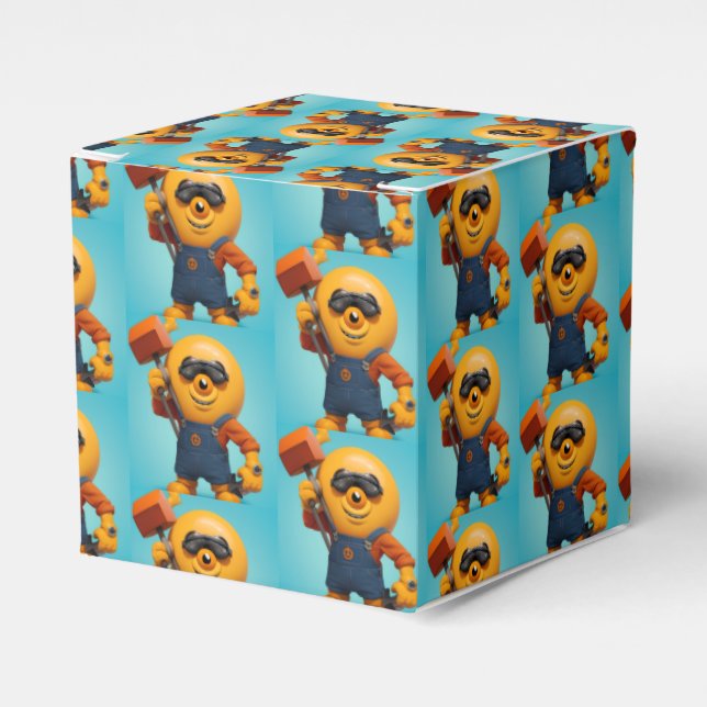 Caja Para Regalos Fröhlicher Baumeister – Gelber Held mit Hammer   (Costado Anverso)