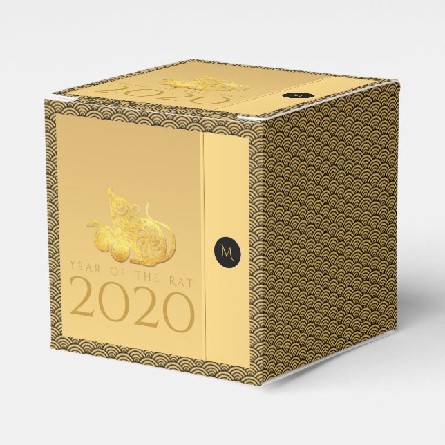 Caja Para Regalos Frutos del Año de la Rata 2020 Elegante Monograma  (Costado Anverso)