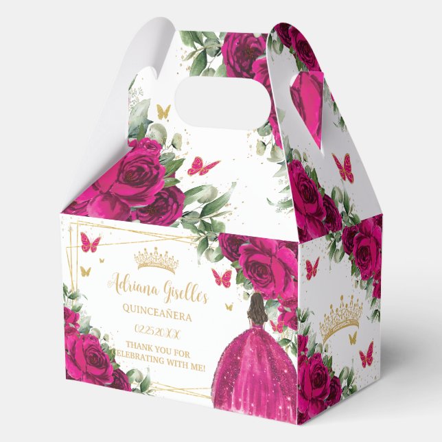 Caja Para Regalos Fuchsia Pink Floral Birthday Quinceañera 16 15 (Reverso )