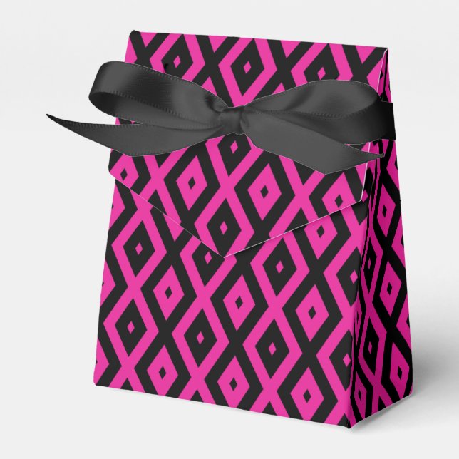 Caja Para Regalos Fuchsia y patrón de diamante negro (Front Side)