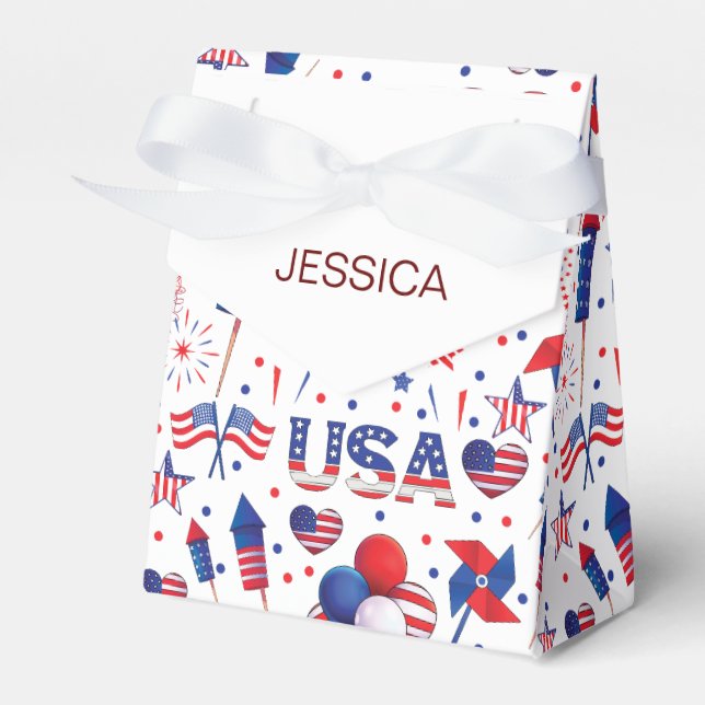 Caja Para Regalos Fuegos Artificiales Del 4 De Julio Con La Estatua  (Front Side)