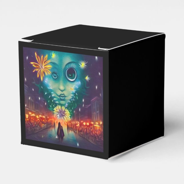 Caja Para Regalos Fuegos artificiales y caras surrealistas (Costado Anverso)