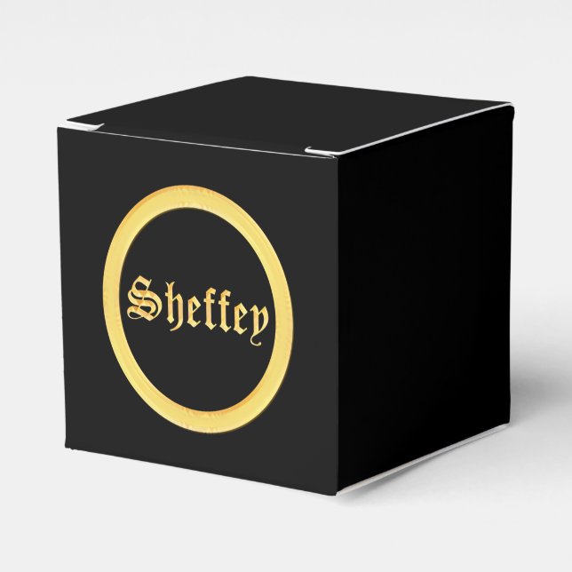 Caja Para Regalos Fuentes Sheffey - Monograma negro y dorado (Costado Anverso)