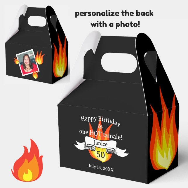 Caja Para Regalos Fun 50 cumpleaños "Hot Tamale" foto personalizada (A fun favor box for birthdays (personalize with age and photo).)