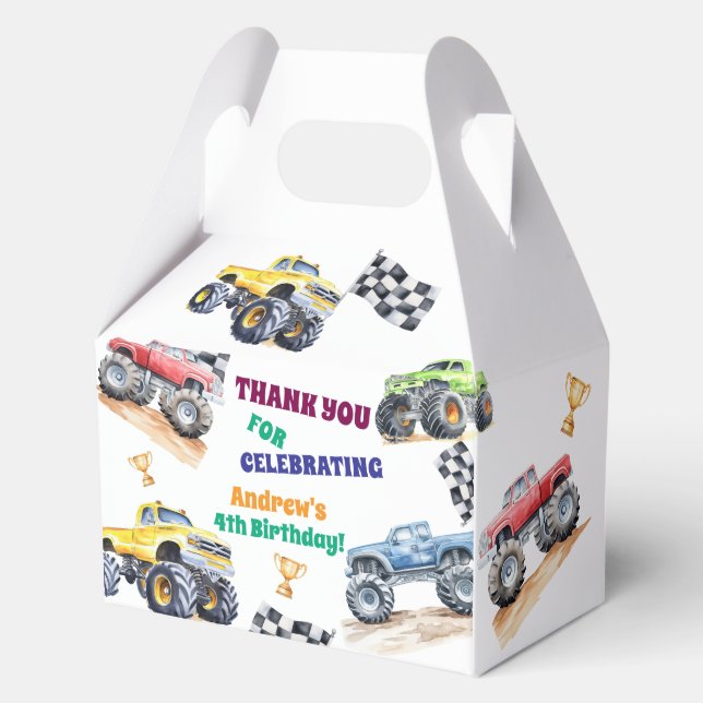 Caja Para Regalos Fun Monster Trucks Birthday Party  (Anverso)