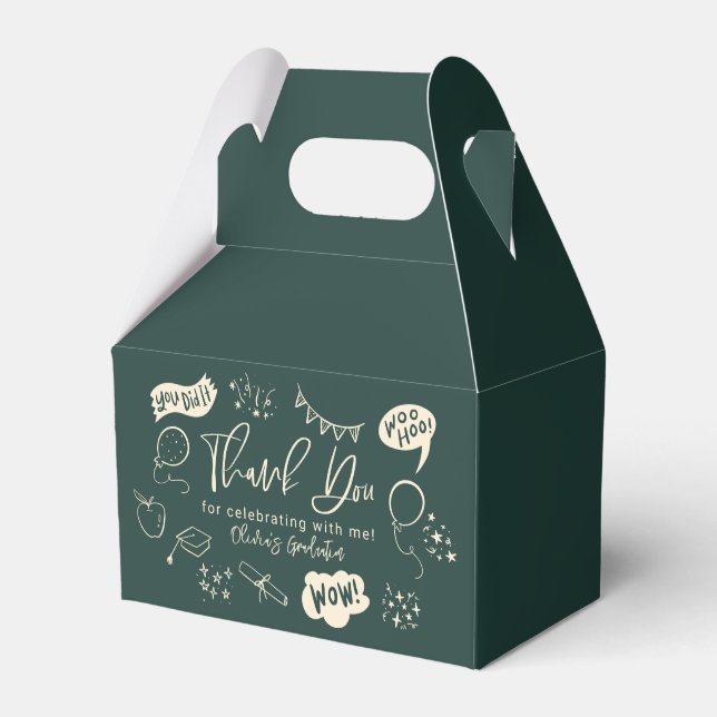 Caja Para Regalos Funky Doodle Graduation Party Green (Front Side)