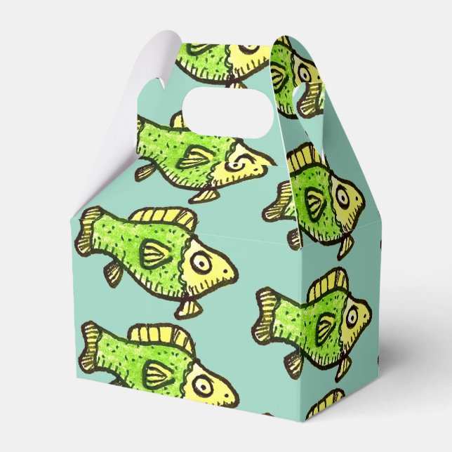Caja Para Regalos Funny Cartoon Green Fish Drawing Favor Boxes (Front Side)