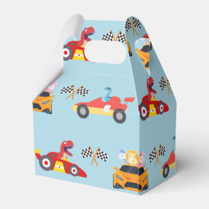 Caja Para Regalos Funny Dinosaur racing car boy kids Birthday fiesta