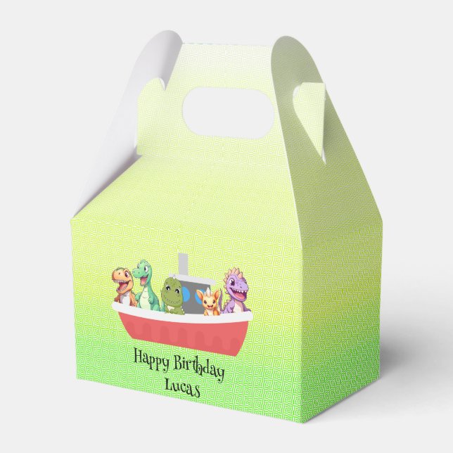 Caja Para Regalos Funny dinosaur Yacht Birthday party DIY Name (Front Side)