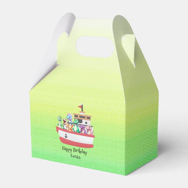 Caja Para Regalos Funny dinosaur Yacht Birthday party DIY Name (Front Side)