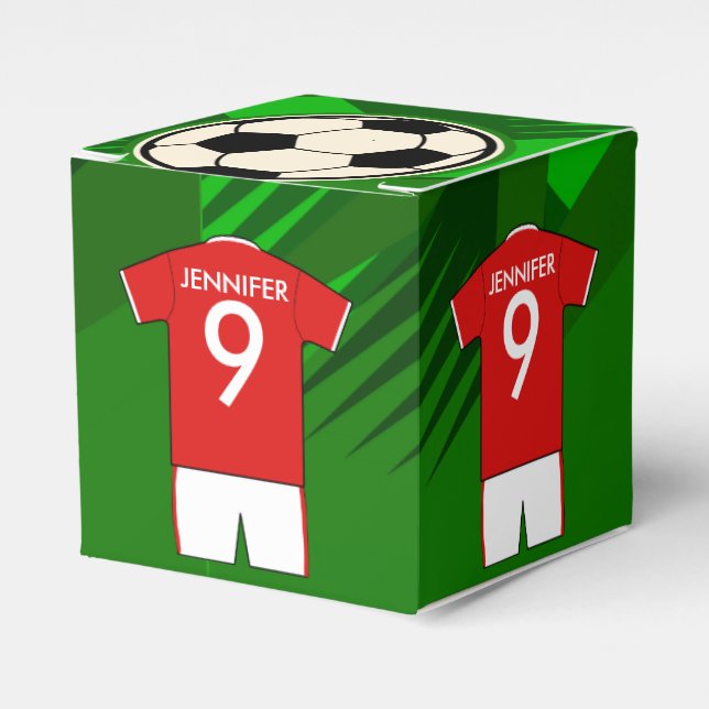 Caja Para Regalos Fútbol personalizado Jersey rojo y blanco (Costado Anverso)