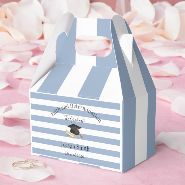 Caja Para Regalos Gable Favor Box Blue Stripe Graduate 2026 (Boda)
