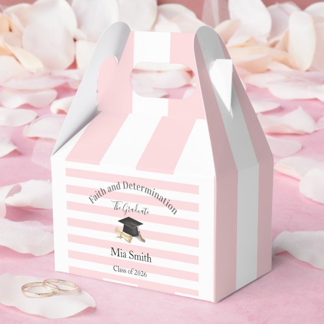 Caja Para Regalos Gable Favor Box Pink Stripe Graduate 2026 (Boda)