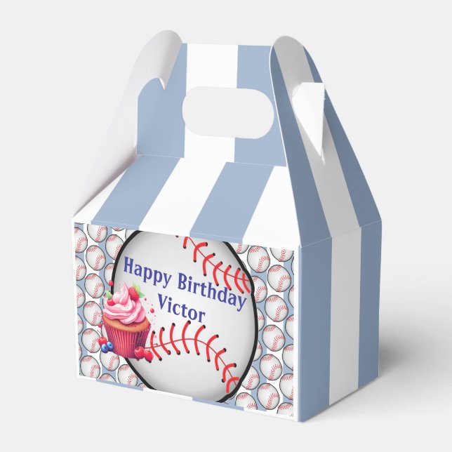 Caja Para Regalos Gable Favor Box Stripe Blue and White Baseball (Front Side)