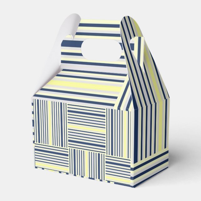 Caja Para Regalos Gable Favor Box Stripe Blue and White Yellow (Front Side)