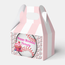Caja Para Regalos Gable Favor Box Stripe Pink and White Baseball