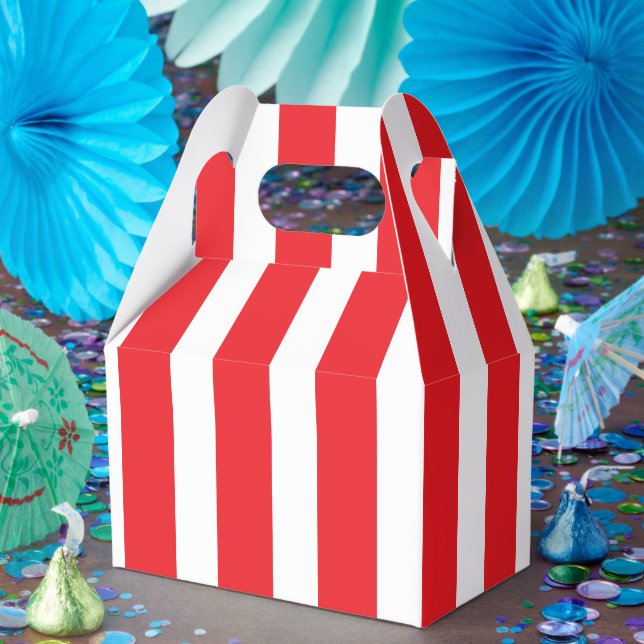 Caja Para Regalos Gable pequeño de rayas blancas y rojas brillante c (Fiesta)