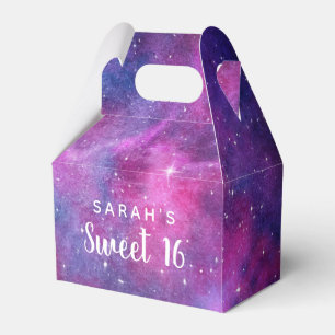 Caja Para Regalos Galaxia Acuarela Rosa Y Morado Dulce Dieciséis