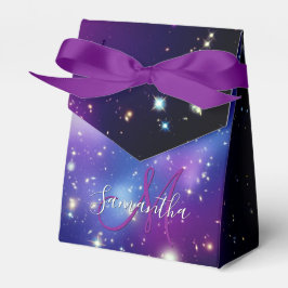 Caja Para Regalos Galaxia Girly Purple Monograma Celeste