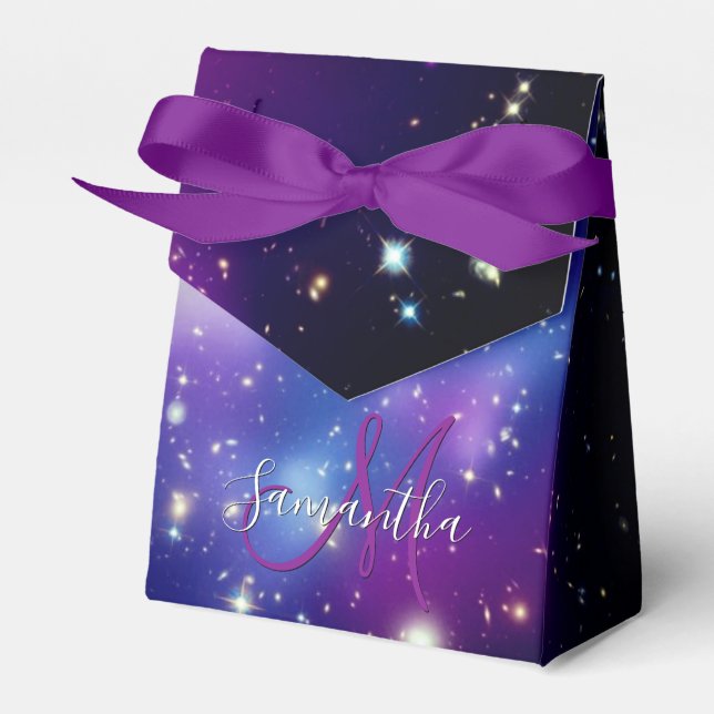 Caja Para Regalos Galaxia Girly Purple Monograma Celeste (Front Side)