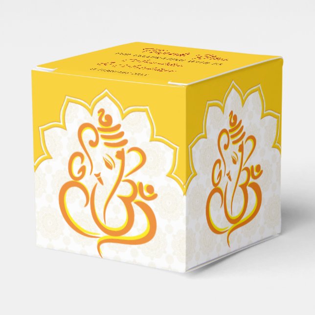 Caja Para Regalos Ganesha amarillo con fondo de mandala (Costado Anverso)