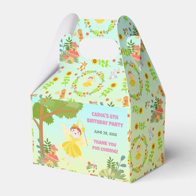 Caja Para Regalos Garden Fairy con amigos mascotas Birthday Party (Front Side)
