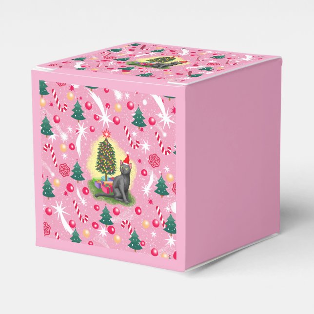 Caja Para Regalos Gato de Navidades rosados (Costado Anverso)