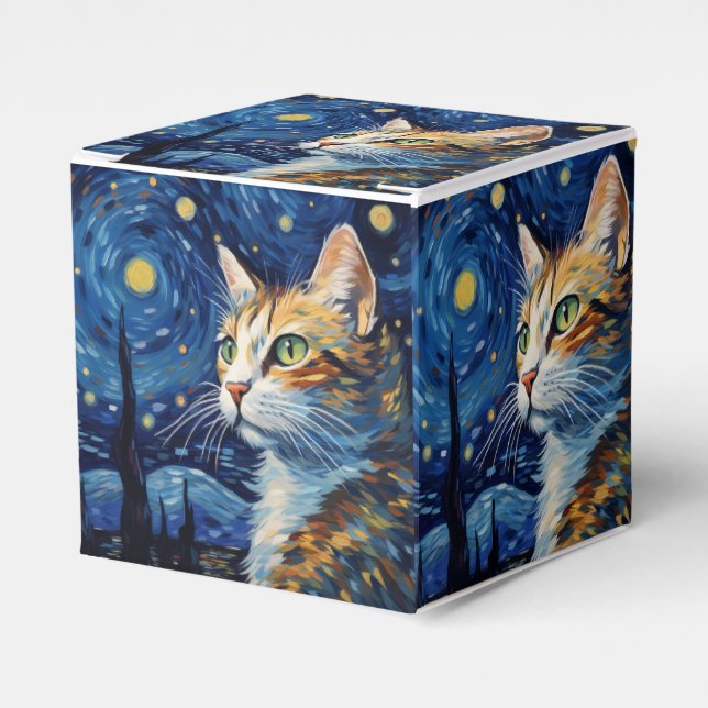 Caja Para Regalos Gato nocturno estrellado (Costado Anverso)