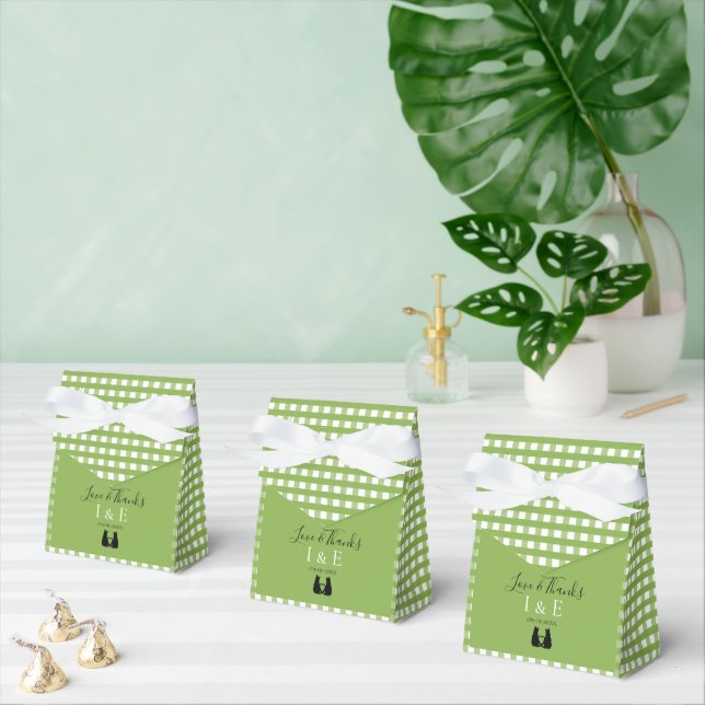 Caja Para Regalos Gato romántico amante Boda Green Gingham (Múltiple)