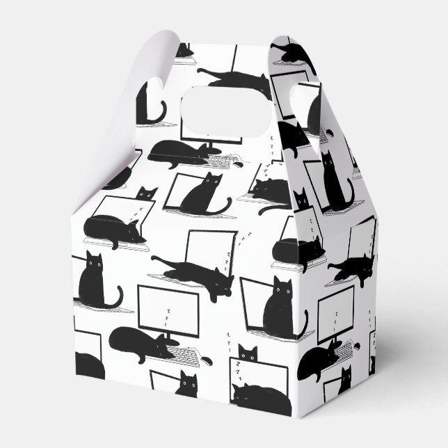 Caja Para Regalos Gatos negros sentados en el patrón de las laptops (Front Side)