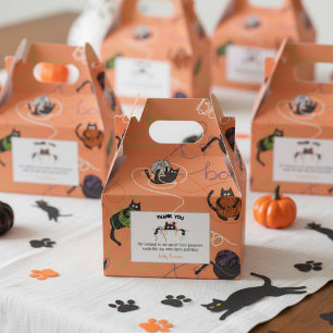 Caja Para Regalos Gatos negros y Yarn Halloween enmarañados a la per