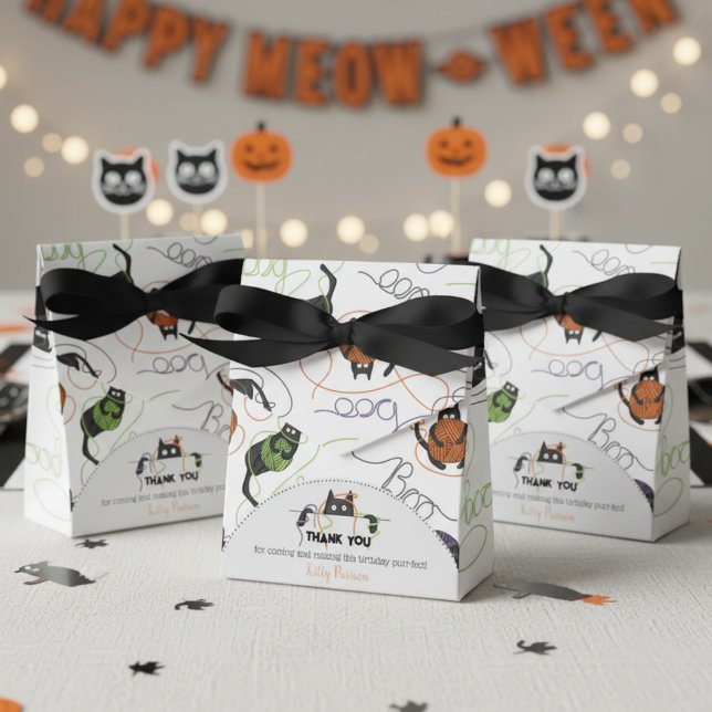Caja Para Regalos Gatos negros y Yarn Halloween enmarañados a la per (Cat Halloween Birthday Favor Boxes for Kids. Cute Spooky Black Cats, Yarn & Boo Trick or Treat Boxes)