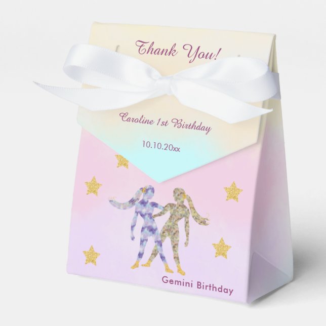 Caja Para Regalos Gemini Celestial Acuarela | 1er Cumpleaños (Front Side)