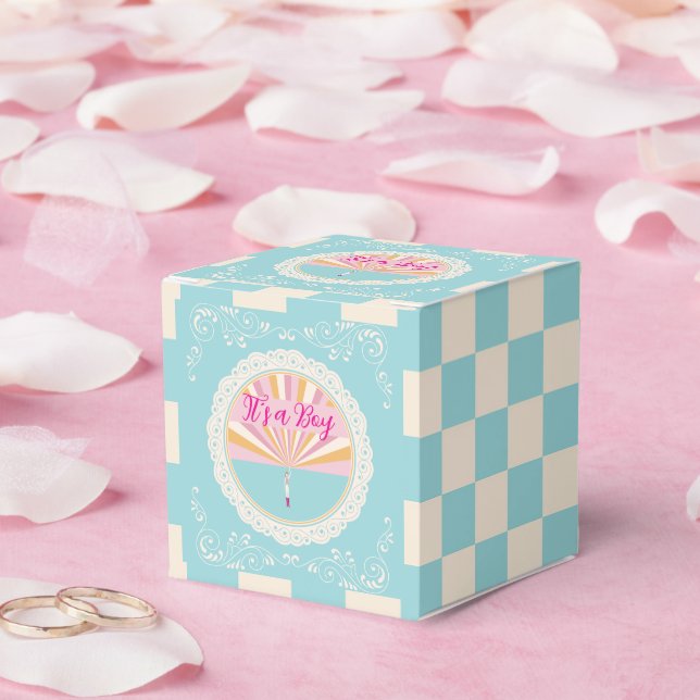 Caja Para Regalos Gender Reveal, Boy, Fun Party Box, Blue Checkered (Boda)