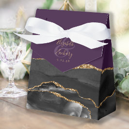 Caja Para Regalos Geoda de Ágata Moderna Negro Dorado Púrpura